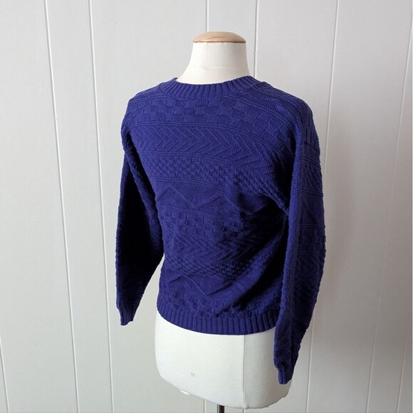 Vintage Royal Purple Texture Knit V-Neck Cardigan - Picture 3 of 7
